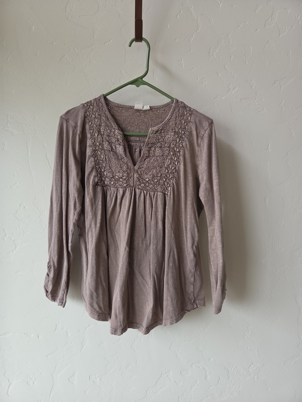 JOIE Light Brown Lace Yoke Long-Sleeve Top